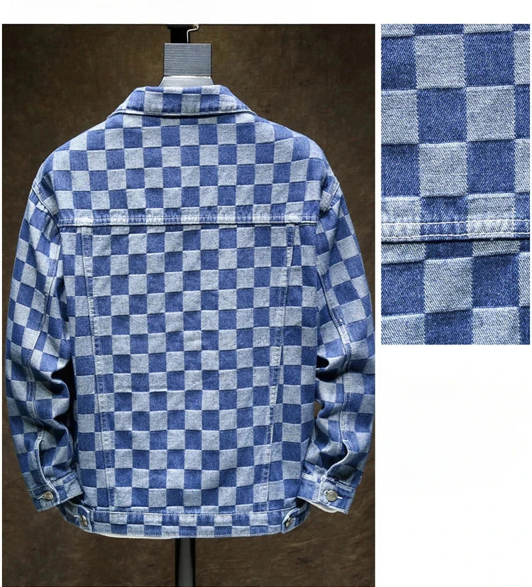 Men's Denim Jacket Blue Button Plaid Male Jean Coats Cheap Price Stylish One Piece Vintage Trendy Casual Original Korea Lxury exovai.com