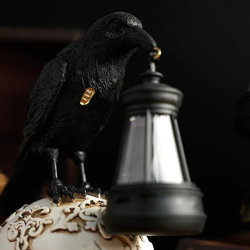 Halloween Crow Skull Night Light Table Lamp Halloween Decorative Skull Lamp Gothic Decorative Night Light Resin Craftsmanship exovai.com