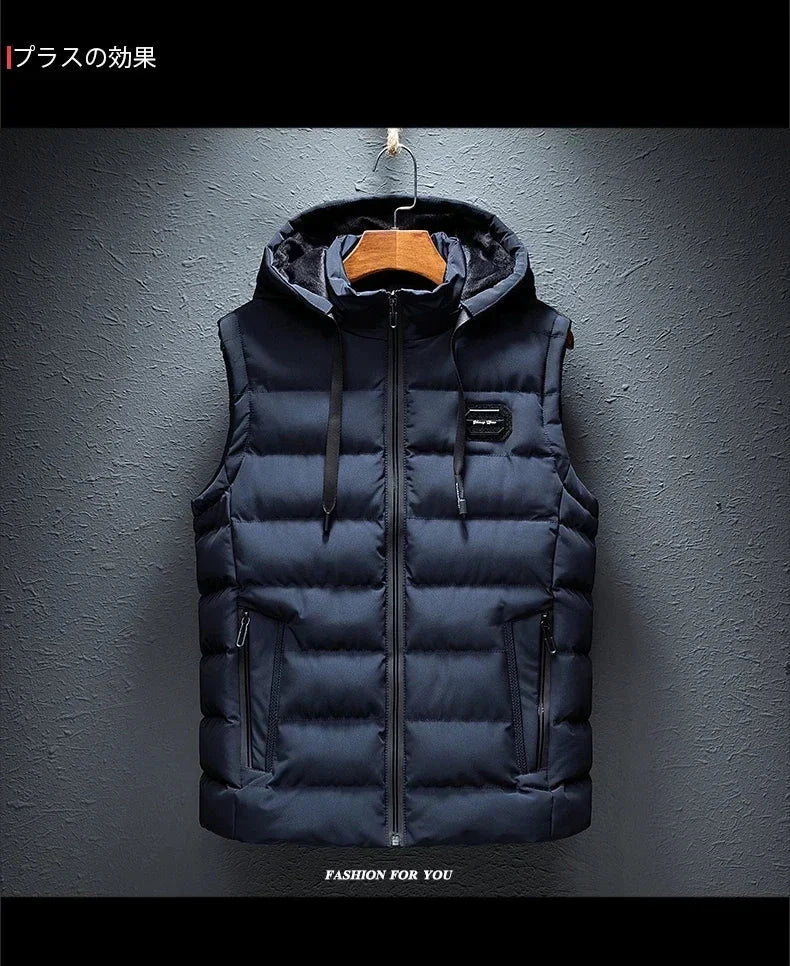 Brand Mens Jacket Sleeveless Vest Hooded Fashion Casual Coats Male Cotton-Padded Men's Vest Men Zipper Waistcoats Plus size 6XL exovai.com