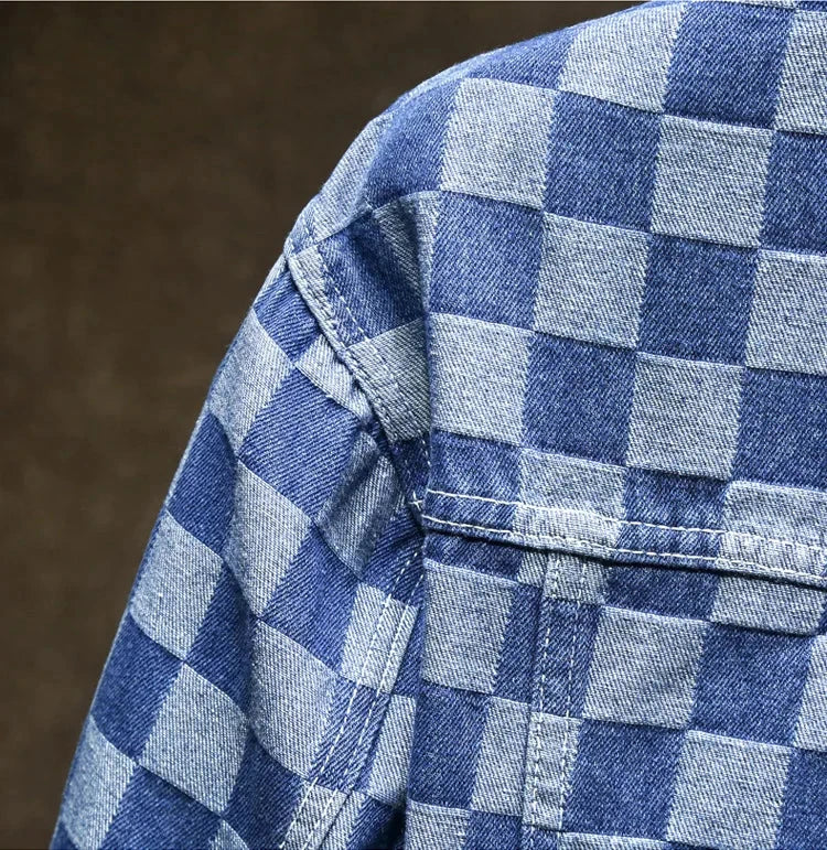 Men's Denim Jacket Blue Button Plaid Male Jean Coats Cheap Price Stylish One Piece Vintage Trendy Casual Original Korea Lxury exovai.com