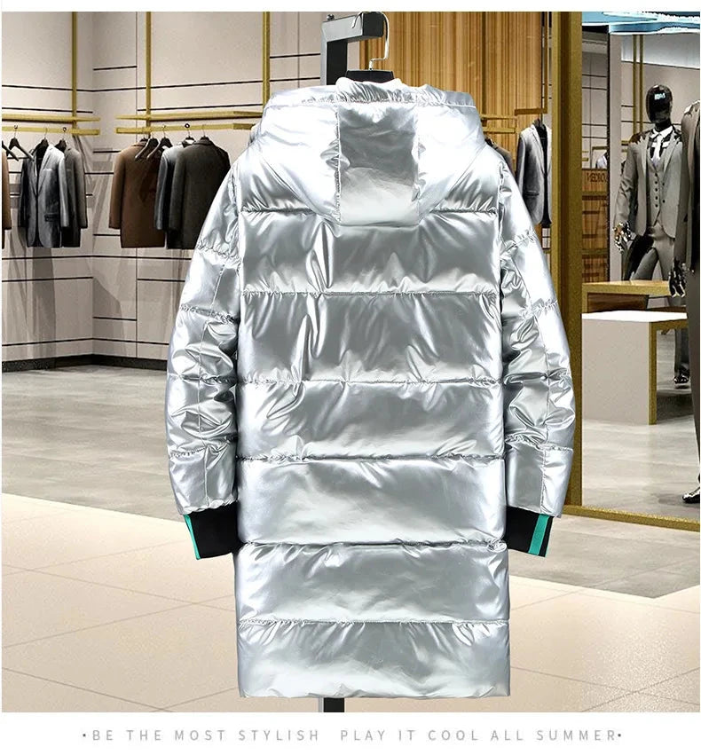 Winter 2024 Warm Light Long Parkas Waterproof Jacket Men Large Size Thicken Smooth Shiny Hooded Cotton-padded Coats Men exovai.com