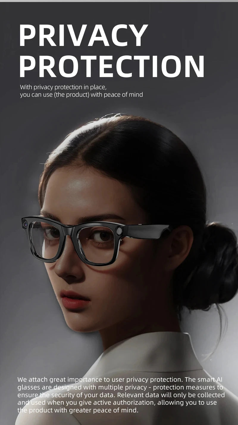 Xiaomi 4k Smart AI Bluetooth Glasses HD 800W pixel Shooting Waterproof Camera Photo Video Voice Call Translation Smart Glasses exovai.com