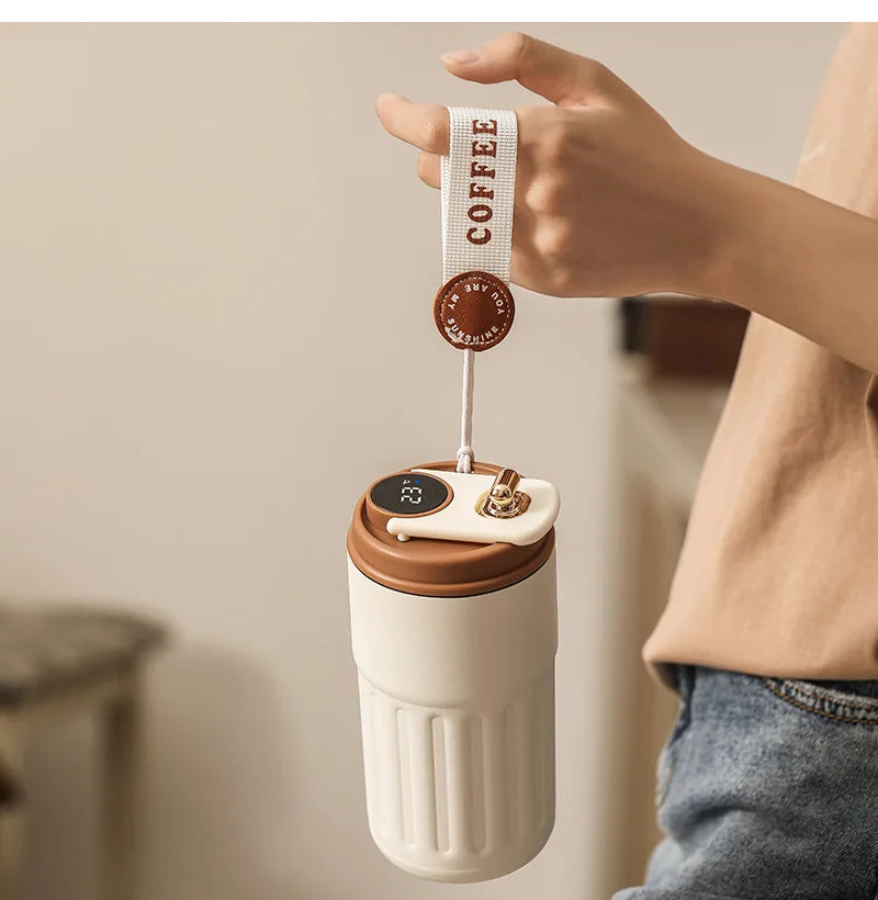 450ml Thermos Bottle Smart Display Temperature 316 Stainless Steel Vacuum Cup Office Coffee Cup Business Portable Thermal Mug exovai.com