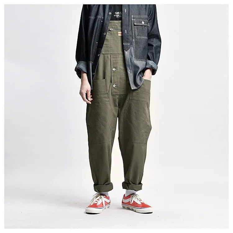 Japanese Style Loose Fit Jumpsuit Cargo Pants Bell Bottoms Dad Pants Ins Popular Same Style Tank For Men Women exovai.com