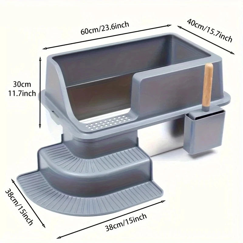 Extra Large 20L Stainless Steel Cat Litter Box With Stair Foot Pad Splash-Proof Easy To Clean Odorless Toilet Cat Litter Box exovai.com