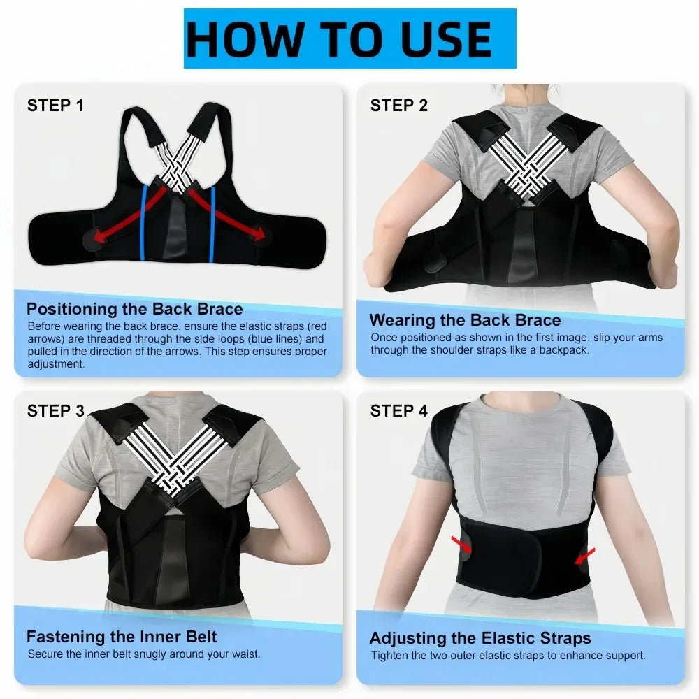 Posture Back Brace Adjustable Back Support Strap to Men and Women Prevent Spinal Distortion and Hunchback Suitable for Exercise exovai.com