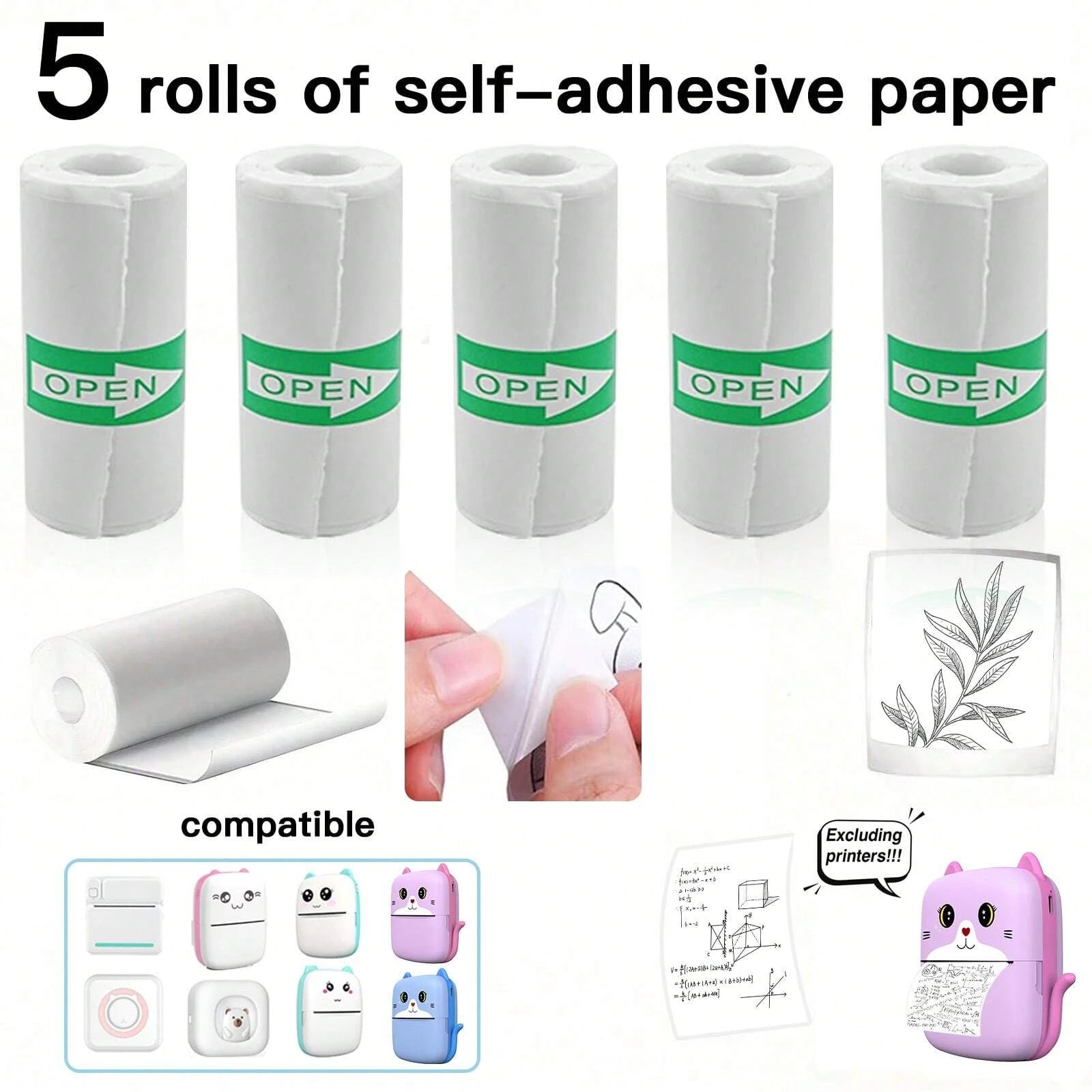 Mini Pocket Printer 5 Rolls Of Self-Adhesive Paper Portable Thermal Printer For Printer Suitable For Home Office Study And Work exovai.com