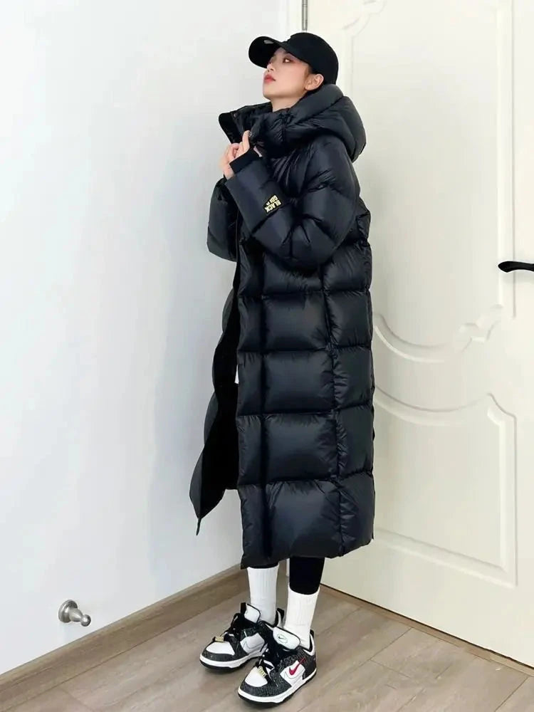 Winter Women Loose Cotton Padded Jacket Korean Ladies Long Over The Knee Puffer Coat Female Hooded Black Warm Cotton Padded exovai.com