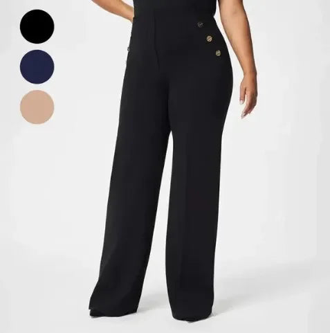 Spring Women Pants Black Button Empire Waist Loose Long Pants Female New Trendy Elegant Casual Trendy Ladies Clothes exovai.com