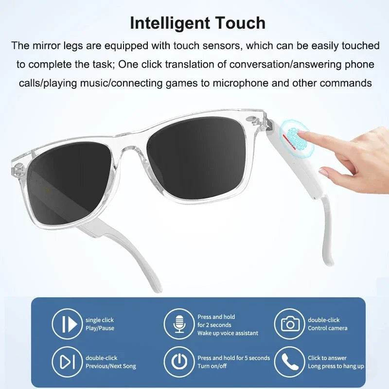 Smart AI Translation Glasses 100+ Languages Real-time Translation Bluetooth Sunglasses Earphones Voice Assistant Call Music exovai.com