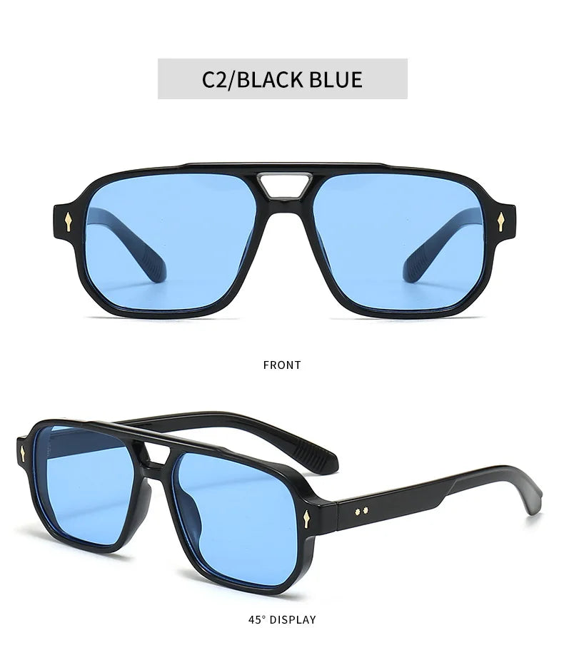 New Retro Double Bridge Square Sunglasses For Women Men Fashion Luxury Design Rivets Sun Glasses Trending Shades UV400 Eyeglasse exovai.com