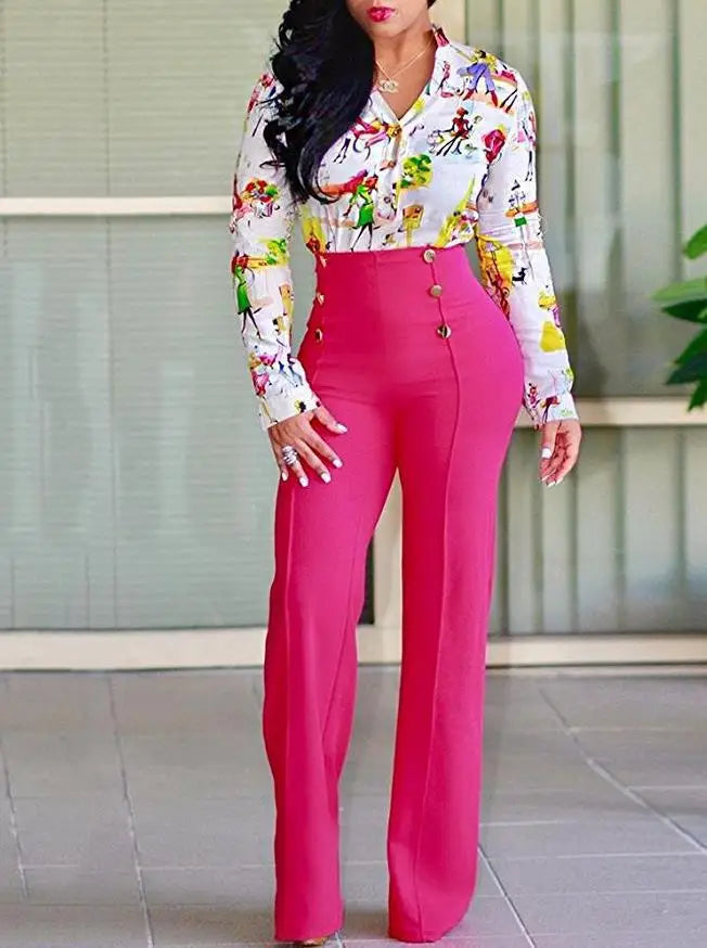 Elegant Casual  High Waist Wide Leg Pants Fashion Loose Button Long Pant Office Solid Spring Autumn Womens Clothing New Pant exovai.com