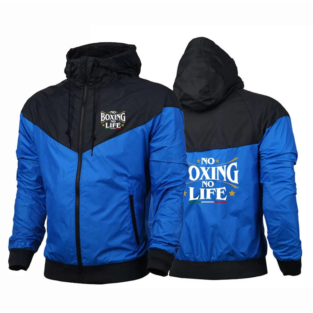 2025 No Boxing No Life Gym Men's Spring and Autumn Thin Windproof Casual Hooded Color Matching Fashion Printing Windbreaker Coat exovai.com