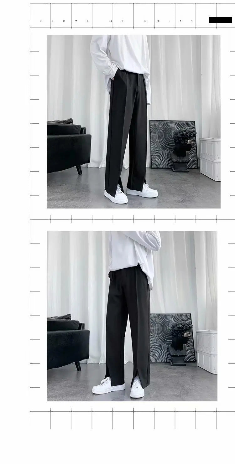 Spring/Summer Black Suit Pants Men Fashion Society Mens Dress Pants Korean Loose Straight Pants Mens Office Formal Trousers exovai.com