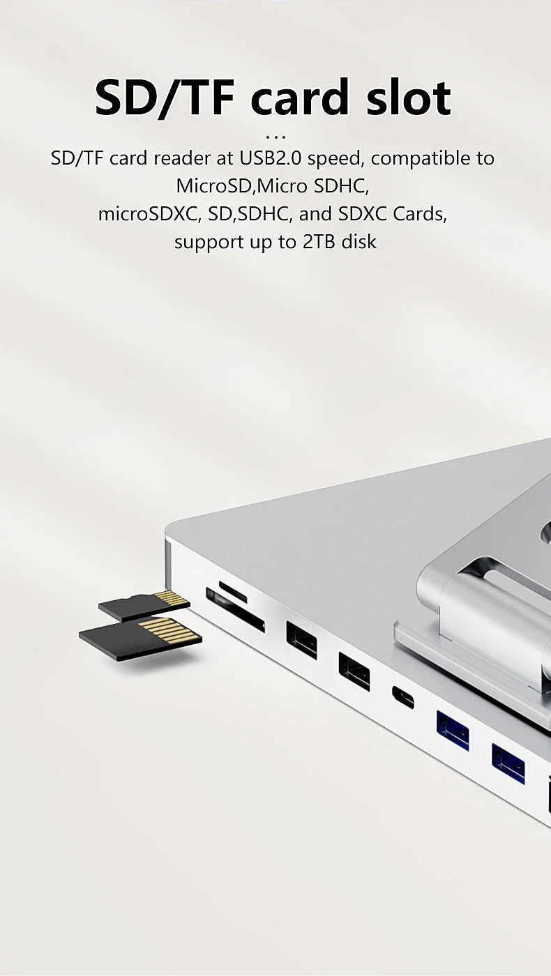Laptop Stand for MacBook Pro Air Dell HP Surface 360° Rotatable Foldable with USB Hub Card Reader RJ45 Universal Bracket Holder exovai.com