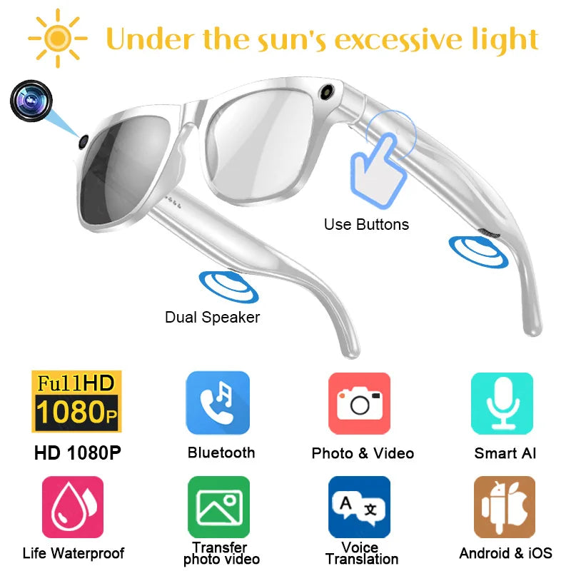 4K AI Smart Photochromic Glasses Multifunction Camera Bluetooth Call Voice Assistant Music Player Translate Glasses For Xiaomi exovai.com