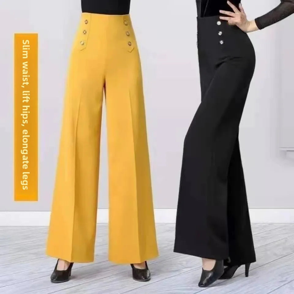 High Waist Wide Leg Pants Women's Spring Autumn Long Drapey Latin Dance Pants Modern Dance Trousers for Women Commute Sle exovai.com