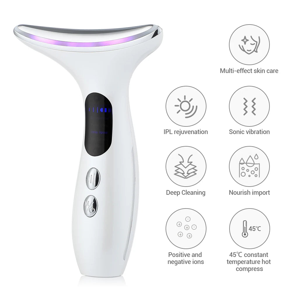 EMS Three Color Light Firming Rejuvenating Neck Beauty Device Skin Ion Importer Facial Lifting Neck Lines Wrinkles Device exovai.com