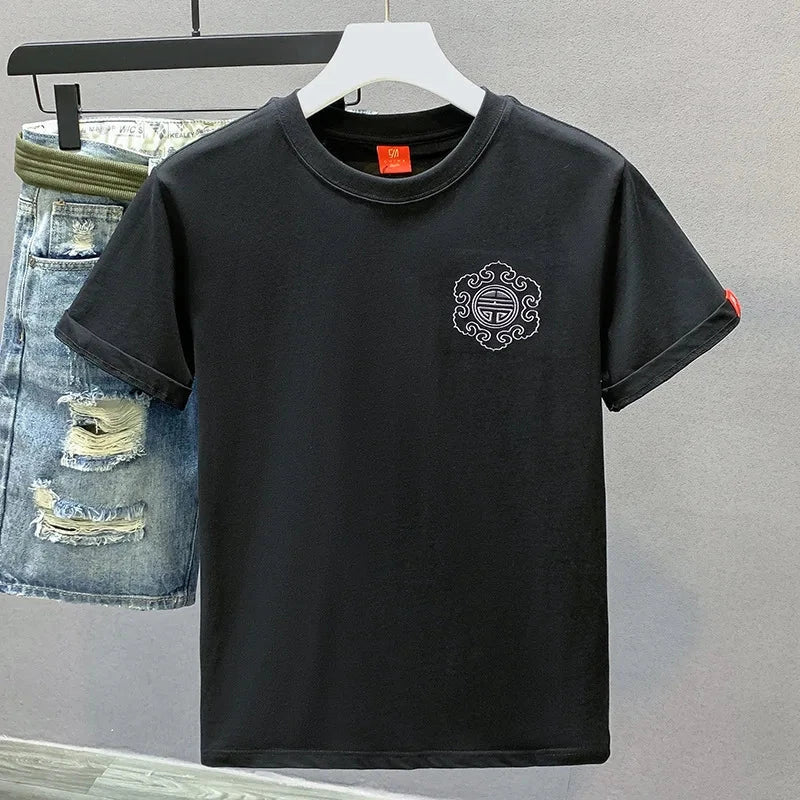Summer Men T Shirt Harajuku Dragon Embroidery T Shirt Chinese Vintage Tees Tops Cotton Short Sleeve Casual Streetwear 09s Youth exovai.com