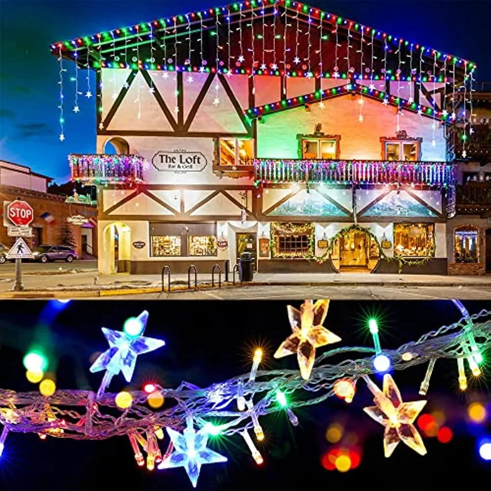 Christmas Decoration Lights Outdoor 20m 864 LED Street Garlands Icicle Lights Outdoor Waterproof Curtain Fairy String Light exovai.com