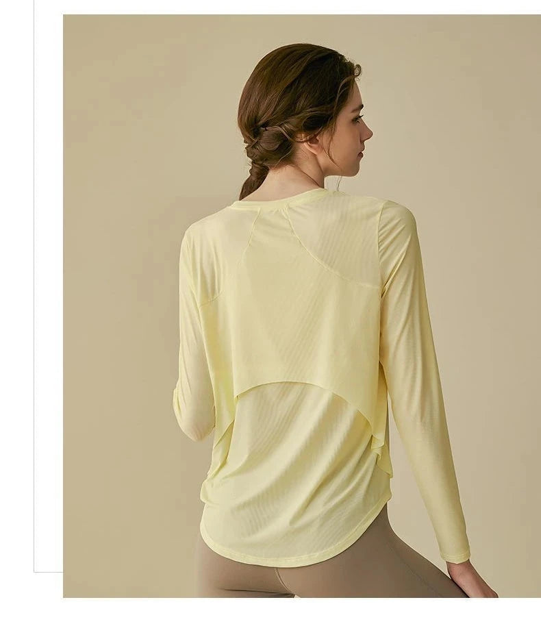 gym Sports Top T-shirt Women Yoga Clothing Running Loose Slim Quick Dry Training Long Sleeve Thin Blouse Fitness Tops Autumn Gym exovai.com