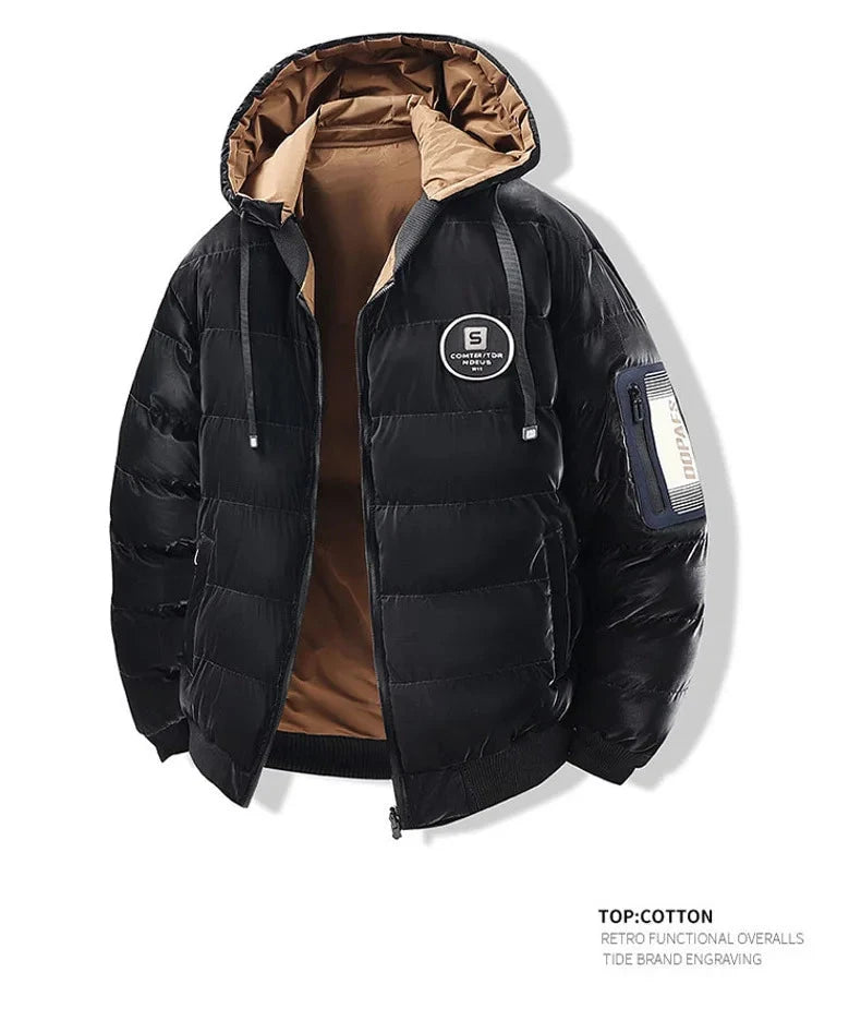 Double Sided Outerwear Men's New Cotton Padded Parkas Men Autumn Winter Jacket Brand Warm Comfortable Down Jacket Removable Hat exovai.com