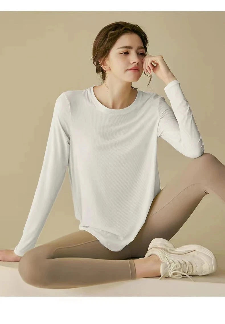 gym Sports Top T-shirt Women Yoga Clothing Running Loose Slim Quick Dry Training Long Sleeve Thin Blouse Fitness Tops Autumn Gym exovai.com