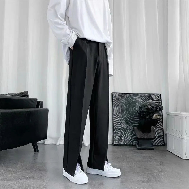 Spring/Summer Black Suit Pants Men Fashion Society Mens Dress Pants Korean Loose Straight Pants Mens Office Formal Trousers exovai.com
