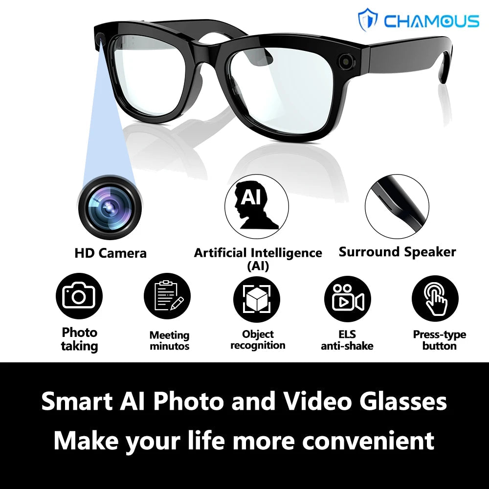 Smart Glasses With Camera Recording Video Voice Assistant Sunglasses AI Language Translation Music Control Bluetooth Call Glass exovai.com