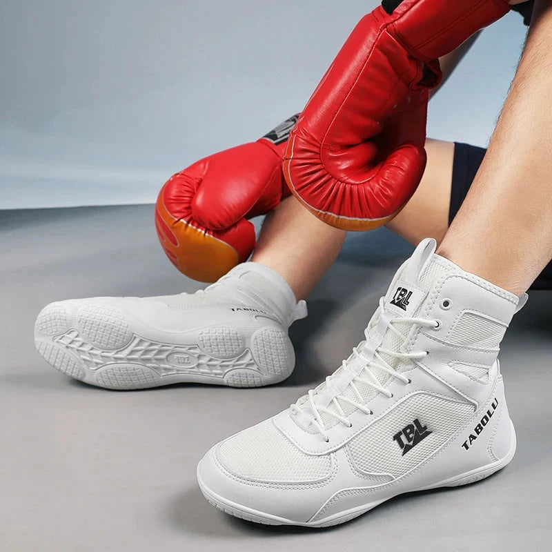 Wrestling shoes male Boxing Shoes Fighting Sanda Strength High Top Shoes light fighting Boots Weightlifting shoe Sneakers exovai.com