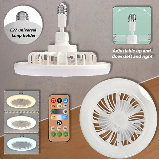 2 In 1 Ceiling Fan Lamps 3 Speeds Adjustable E27 Base Infinitely Dimmable for Living Room Bedroom Study LED Decorative Light exovai.com