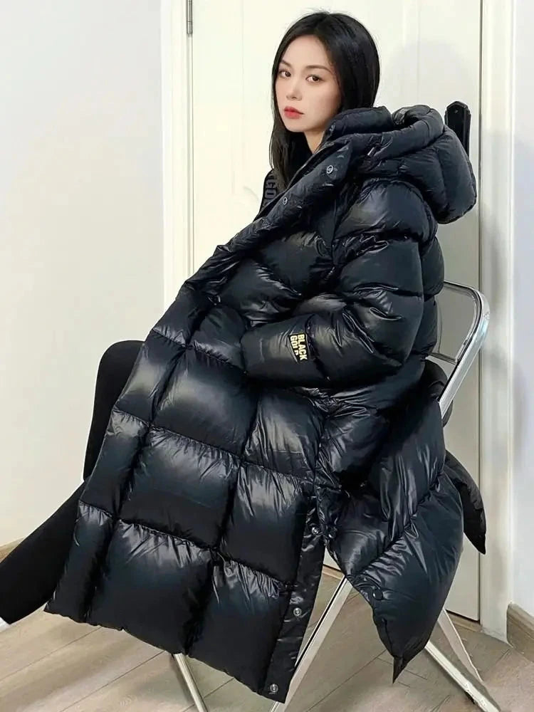 Winter Women Loose Cotton Padded Jacket Korean Ladies Long Over The Knee Puffer Coat Female Hooded Black Warm Cotton Padded exovai.com