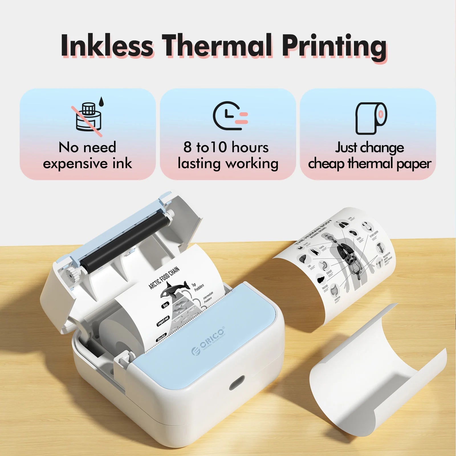 Orico Mini Thermal Printer – Portable Ink-Free DIY Photo & Document Printer exovai.com