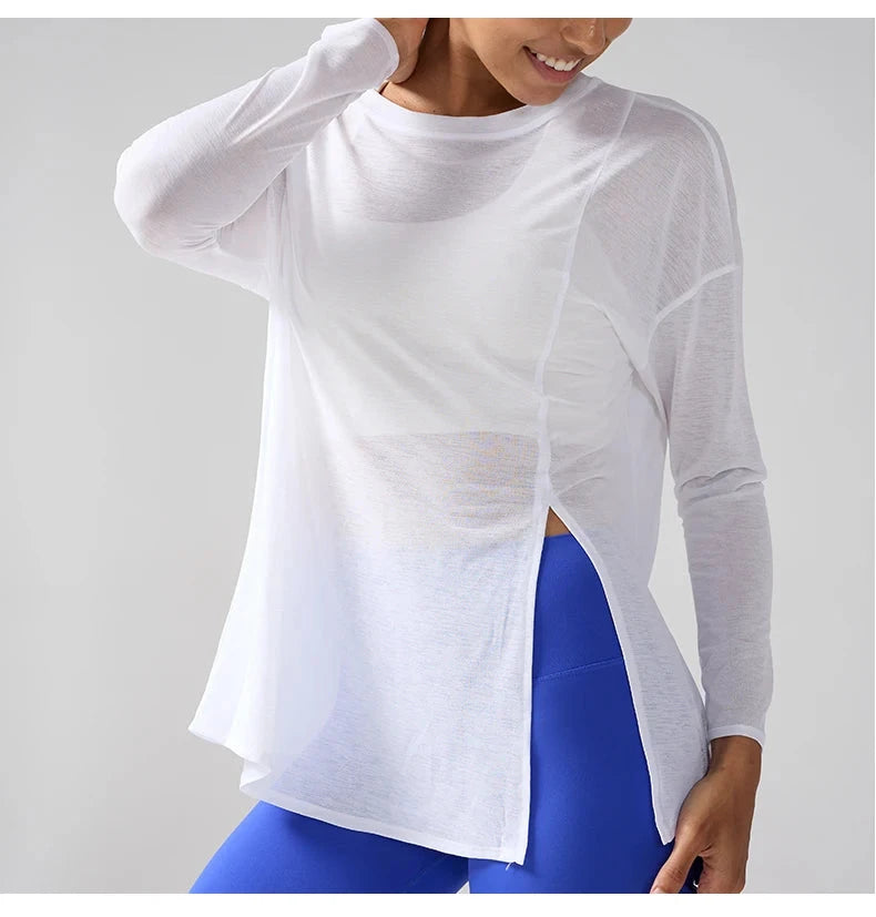 Gym Sports Tops Workout T-shirts Women Yoga Clothing Running Loose Slim Quick Dry Training Long Sleeve Blouse Fitness Tops👚 exovai.com