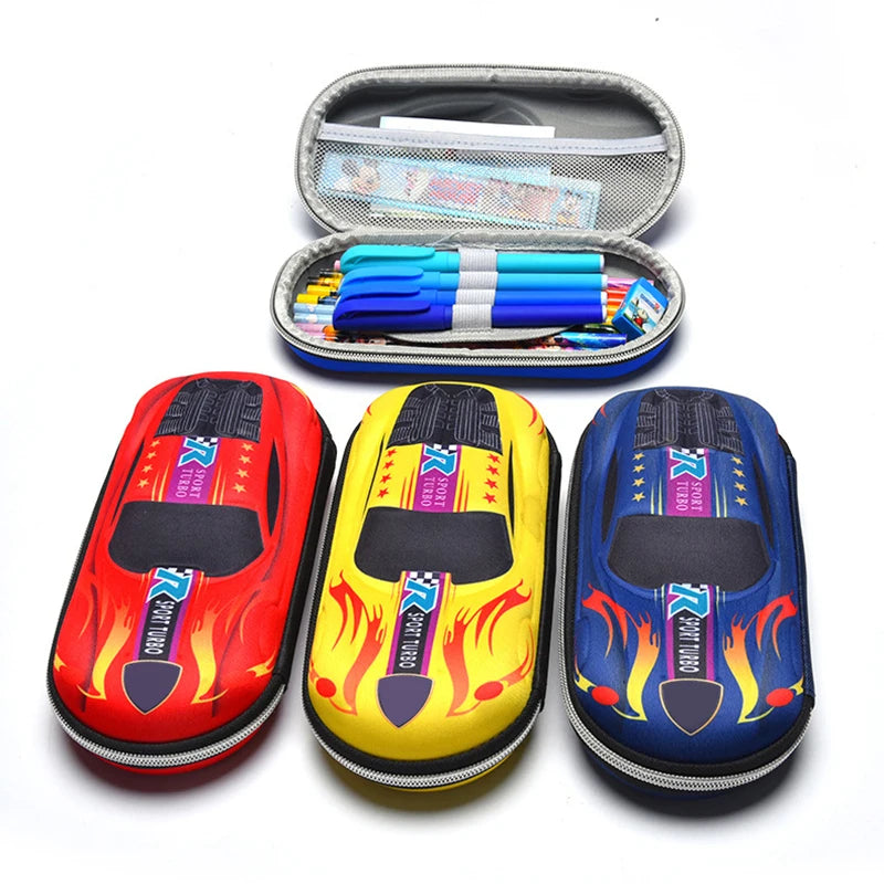 3D Racing Car Pencil Cases Cartoons School Pencil Case For Children Stationery Box EVA PU Plastic Pen Case Boy Cute Pen Bag exovai.com