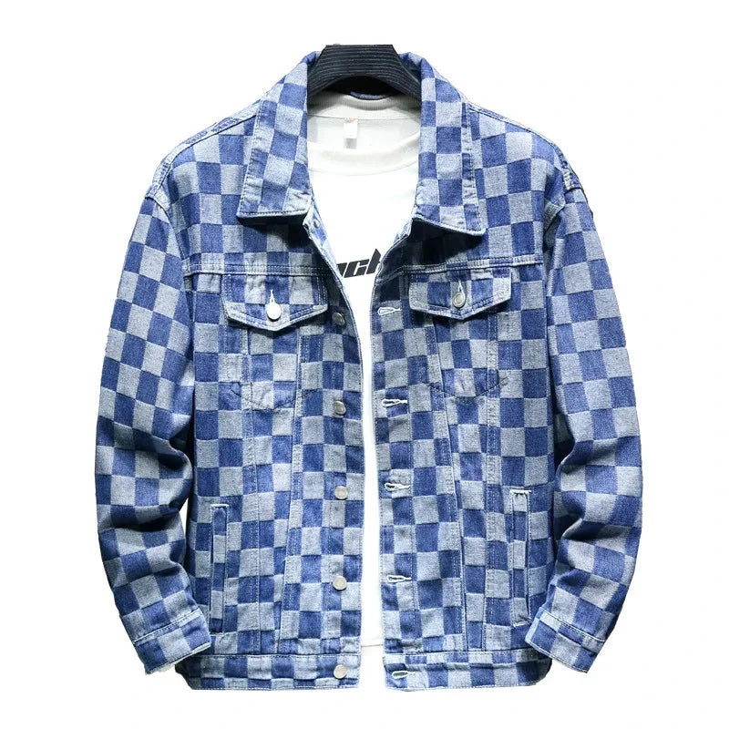 Men's Denim Jacket Blue Button Plaid Male Jean Coats Cheap Price Stylish One Piece Vintage Trendy Casual Original Korea Lxury exovai.com