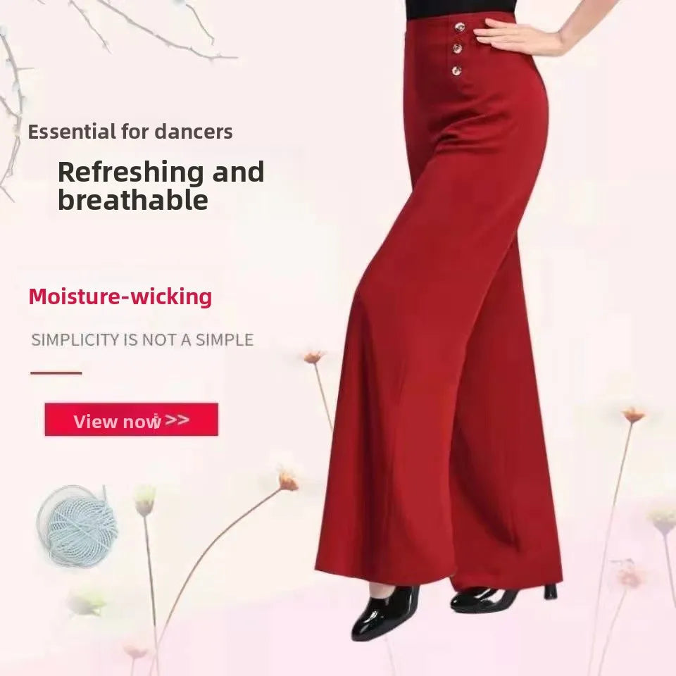 High Waist Wide Leg Pants Women's Spring Autumn Long Drapey Latin Dance Pants Modern Dance Trousers for Women Commute Sle exovai.com