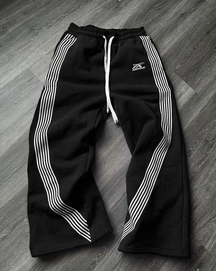 American Retro Striped Knitted Pants Men Y2k Street Harajuku Trendy Brand Oversized Trousers Loose Casual Wide Leg Pants Women exovai.com