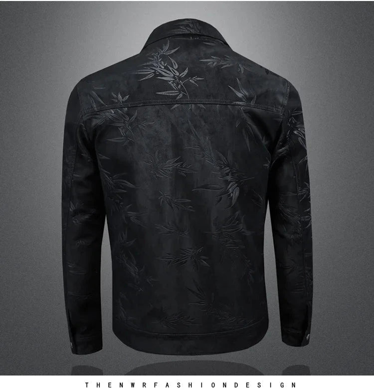 Luxury Flocking Bomber Jacket Mens 2025 Autumn Business Vintage Casual Slim Jacket Lapel Single Breasted Jacquard Coats Jacket exovai.com