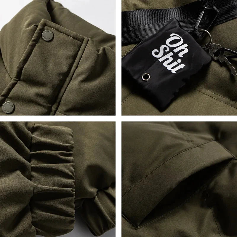 Mens American Vintage Padded Jacket Winter Warm Heavyweight Stand Collar Outerwear Thermal Insulated Coat Trendy Parkas exovai.com