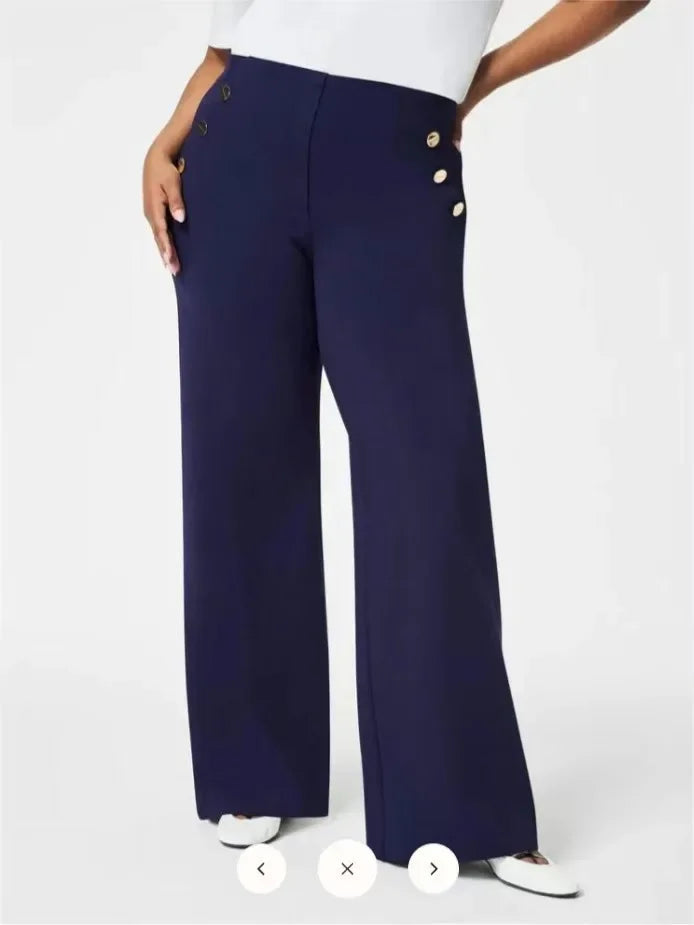 Spring Women Pants Black Button Empire Waist Loose Long Pants Female New Trendy Elegant Casual Trendy Ladies Clothes exovai.com