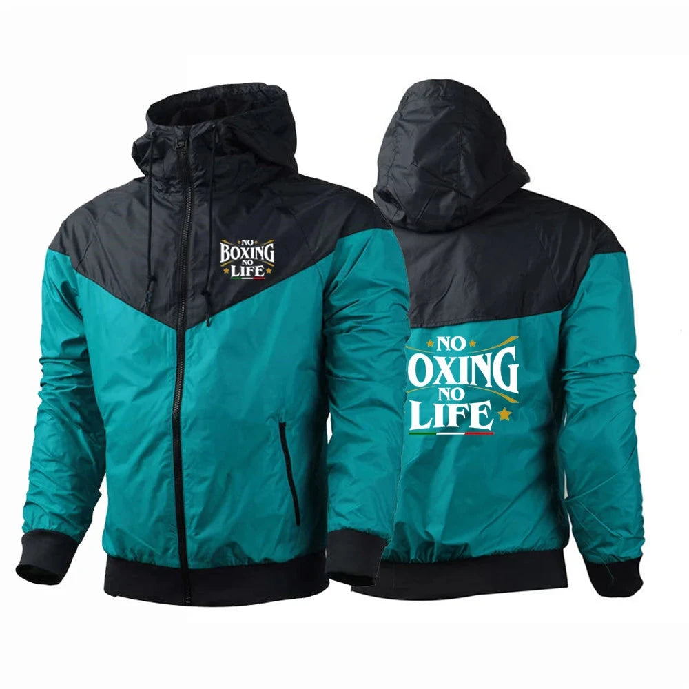 2025 No Boxing No Life Gym Men's Spring and Autumn Thin Windproof Casual Hooded Color Matching Fashion Printing Windbreaker Coat exovai.com