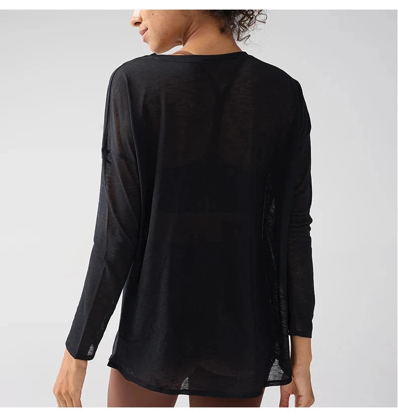 Gym Sports Tops Workout T-shirts Women Yoga Clothing Running Loose Slim Quick Dry Training Long Sleeve Blouse Fitness Tops👚 exovai.com