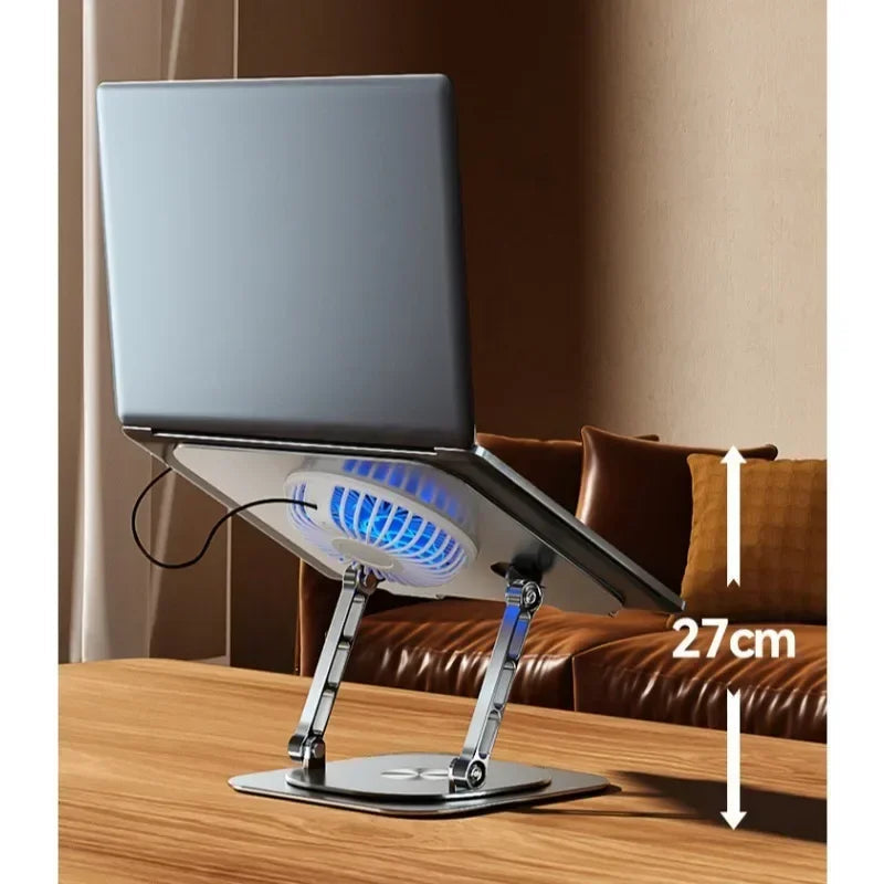 Anti Slip 7-17 Inch Laptop Stand 360 ° Rotatable Aluminum Alloy Tablet Cooling Stand with Folding Fan and Radiator Stand exovai.com