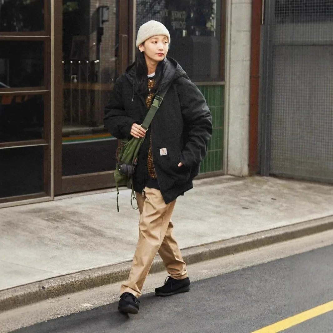 Winter New American Retro Long Sleeve Hooded Bomber Jacket Men's Fashion Cotton Thick Dom Quilted Casual Multi-pocket Coat exovai.com