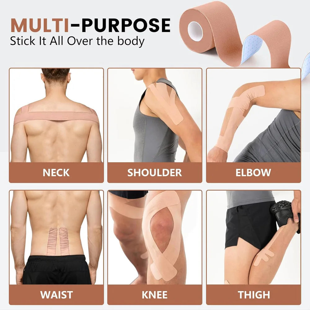 5 Roll Kinesiology Tape Precut | Waterproof Elastic Athletic Tape, Adhesive Sports Tape for Muscle Pain Relief & Joint Support exovai.com