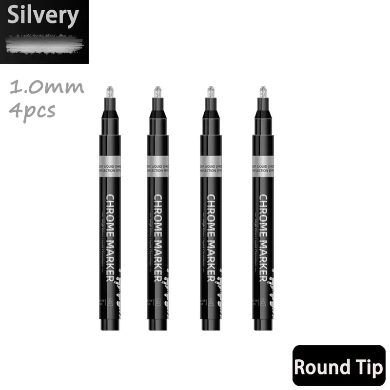 4PCS Chrome Permanent Paint Marker Pens, Mirror Reflective Chrome Sharp Tip And Round Tip, Golden Silvery Coppery Mirror Markers exovai.com