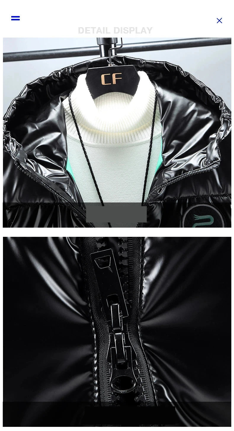 Winter 2024 Warm Light Long Parkas Waterproof Jacket Men Large Size Thicken Smooth Shiny Hooded Cotton-padded Coats Men exovai.com