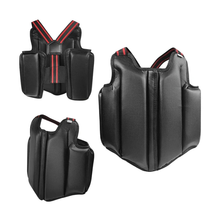 Sanda Chest Guard Taekwondo Karate PU Leather Open Chest Protector Training Competition Protective Gear Black Chest Guard Unisex exovai.com