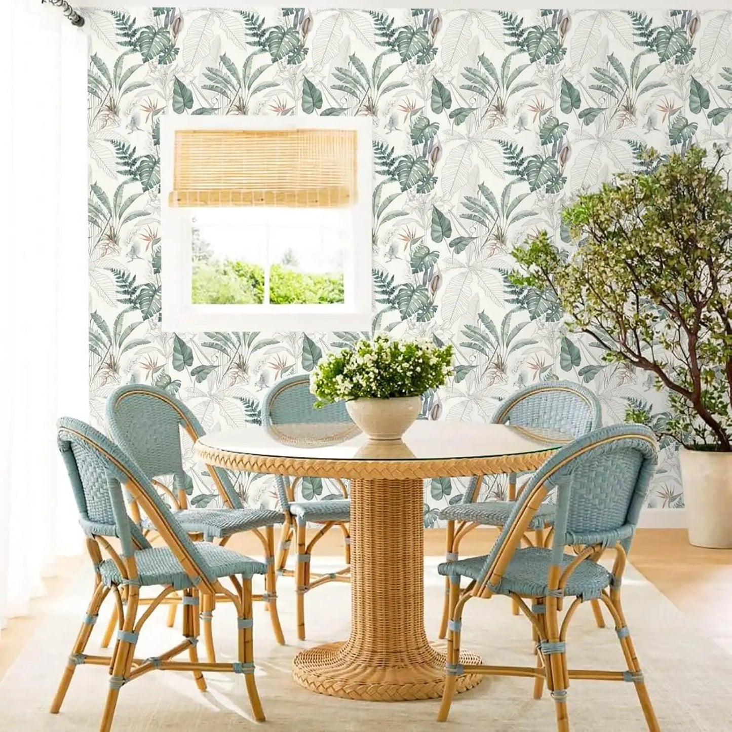 Tropical Palm Leaf Peel and Stick Wallpaper Light Green Olive Palm Tree Leaf Self Adhesive Wall Paper Removable Contact Paper exovai.com